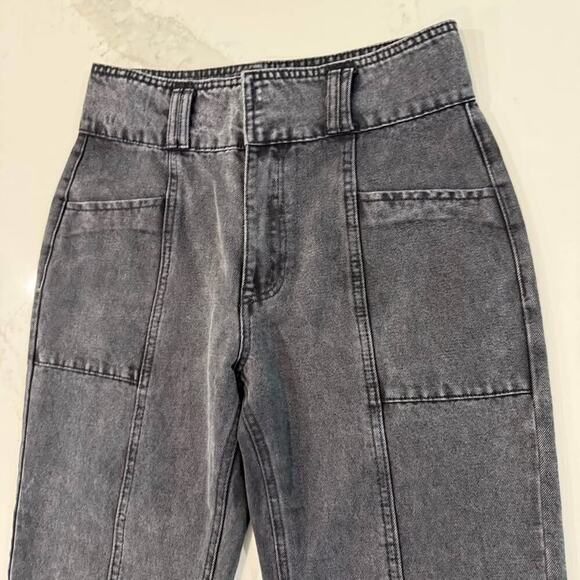 Forever 21 Front Seam Utility High Rise Mom Jeans Womens 29 Black Dark Wash Edgy - Picture 3 of 8